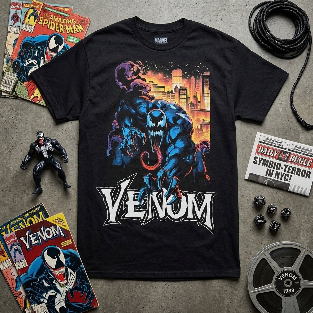 Marvel Venom Graphic T-Shirt Men's Medium Black Mad Engine NWOT